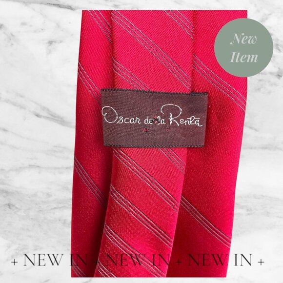Oscar De La Renta Red Striped Silk Tie Mens Classic Formal Accessory 58" Long - Picture 10 of 14